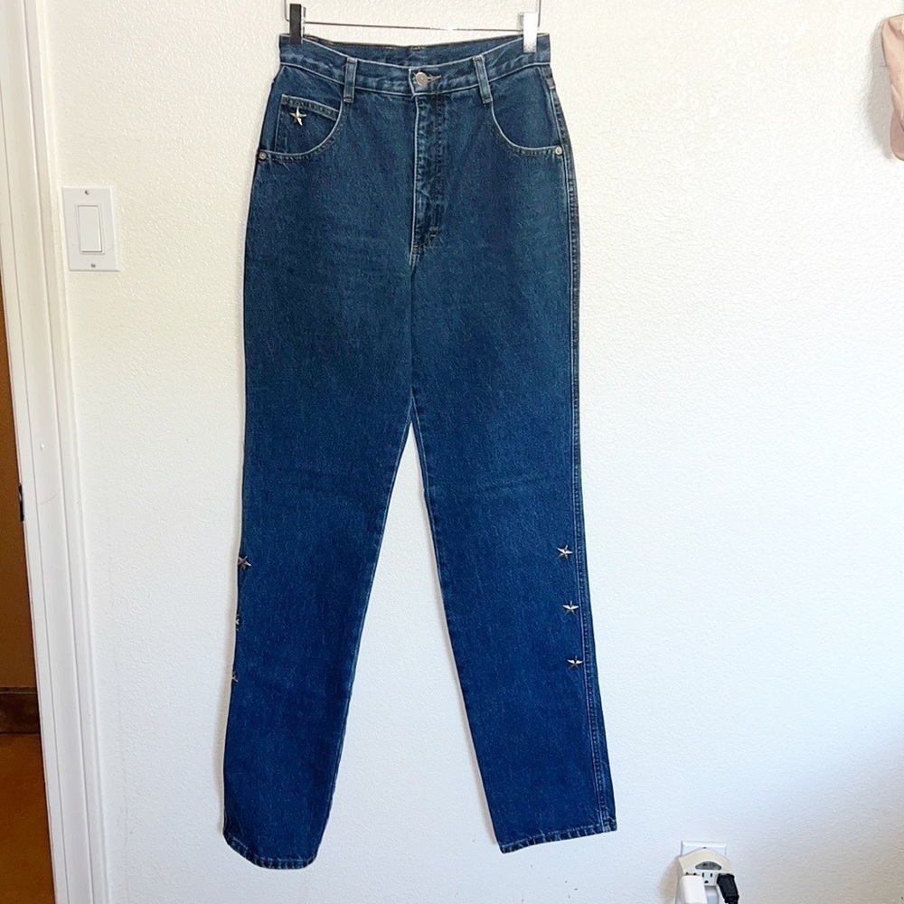 Roper Dark Wash Silver Star Detail Western Straight Leg High Rise Vintage Jeans